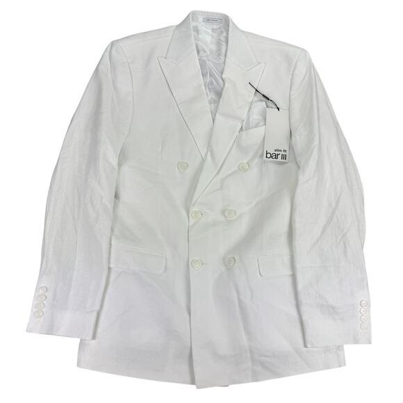 Bar III Other - Bar III Mens Slim Fit 100% Linen Double-Breasted Suit Jacket White 40L